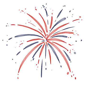 Hand draw  firework explosions in USA flag watercolor  brush paint isolate on white background. Vector illustration 