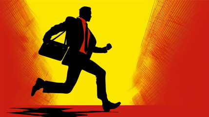 Silhouette illustration of a businessman running with briefcase. Business simple vector illustration of a businessman running.