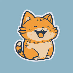Cute happy cat sticker. Hand-drawn vector doodle drawings, cute kitten.
