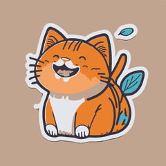 Cute happy cat sticker. Hand-drawn vector doodle drawings, cute kitten.

