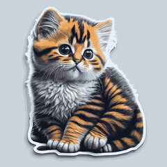 Cute happy cat sticker. Hand-drawn vector doodle drawings, cute kitten. 3D
