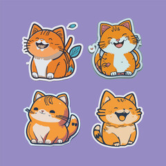 Fototapeta na wymiar Set of cute happy cats sticker. Hand-drawn vector doodle drawings, cute kittens. 