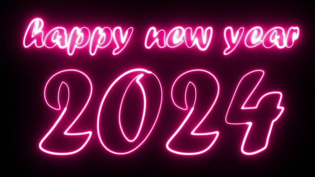Happy Ner Year 2024 text font with light. Luminous and shimmering haze inside the letters of the text Happy Ner Year 2024. 3D Animation. 2024 Chirstmas.