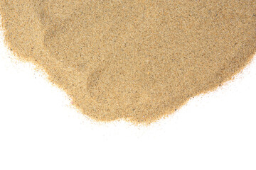 Dry beach sand isolated on white, top view