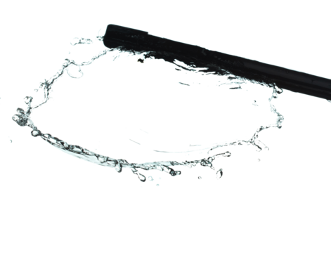 Wiper Blade Arm swipe heavy rain fall in drop wave on car vehicle. wiper blade arm work window on automobile with water rain spill droplet. White background isolated high speed shutter freeze motion