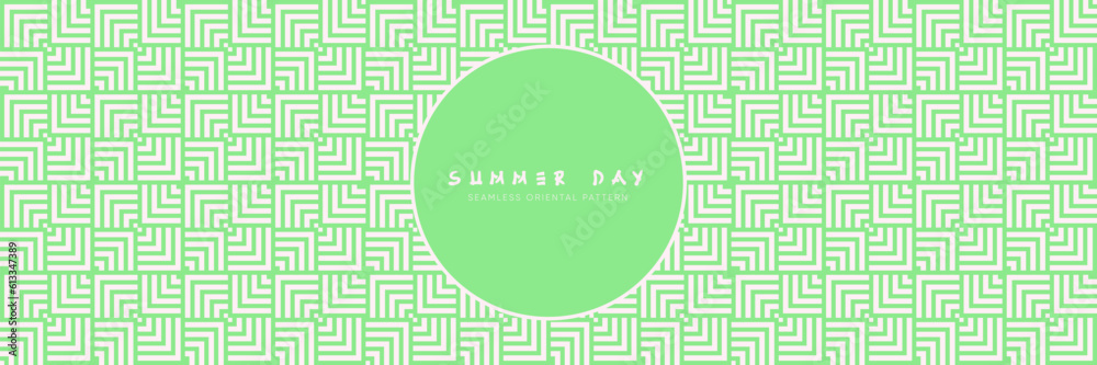 Wall mural seamless pattern asian harmony. classic square motif texture with green symmetric overlapping for su