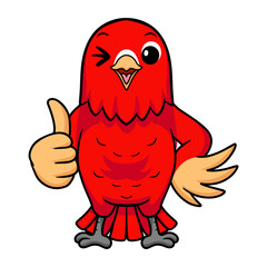 Cute red suffusion lovebird cartoon giving thumb up