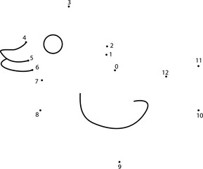 Connect the dots game. Duck printable worksheet for kids. Can be used as children coloring book.