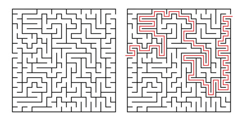 Abstract labyrinth for kids and adult on white background. Vector illustration with black square maze. Labyrinth with entry and exit 10.