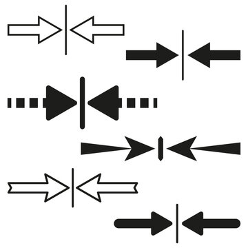 arrow meeting icon, compound, pointer connection line, synchronize arrows. Vector illustration. stock image.