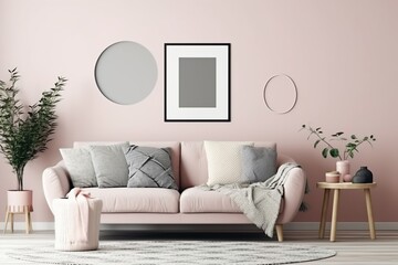 Living room interior with mock up poster frame