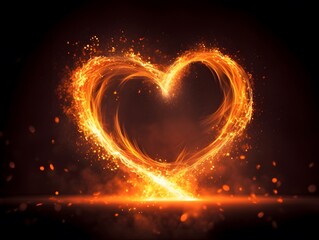 A romantic symbolism inspired heart shaped fire illuminates the night. Generative AI