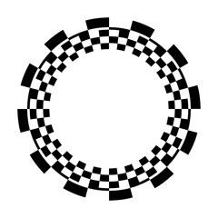 Circle checkerboard frame, spiral design border pattern, copy space. White background. EPS includes pattern swatch that will seamlessly fill any shape. 