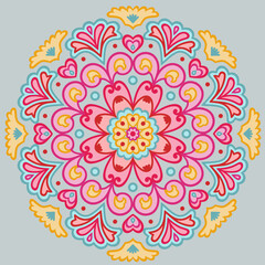 Diseño de mandala digital a color fondo gris