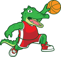 Alligator Basketball Cartoon Mascot Dunk Pose