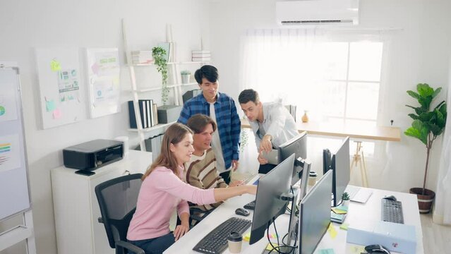 Group of young businessman and businesswoman people working in office. 