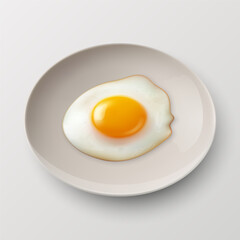 Vector 3d Realistic White Plate, Dish with Fried Egg, Omelet Inside Isolated on White Background. Healthy Breakfast, Protein Food, Diet Meal Concept. Design Template, Mockup. Top, Side View