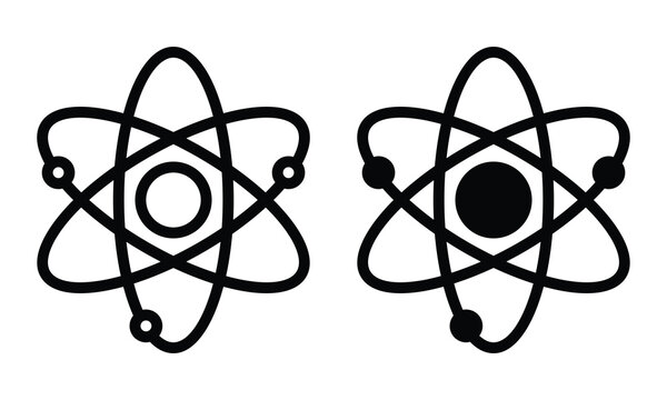 Atom icon with outline and glyph style.