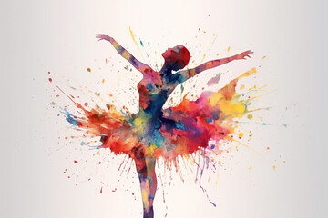 Silhouette of ballerina dancing in watercolor style. Created with Generative AI technology