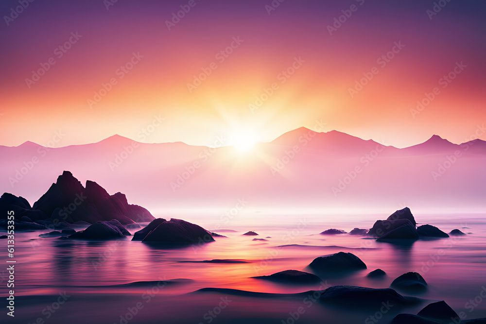 Wall mural sunset over the sea created using ai generative technology
