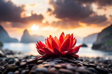 flower in the morning landscape  created using AI Generative Technology