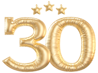 30 year anniversary number Gold