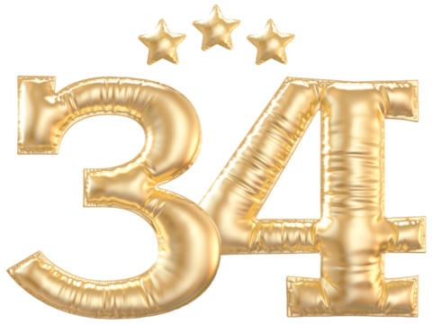 34 year anniversary number Gold