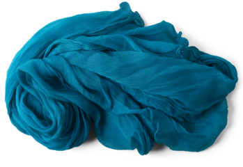blue women's shawl or scarf isolated background, pattern of fabric soft and cozy, close-up taken straight from above
