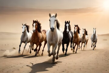 herd of horses on the beach