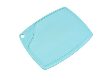 blue plastic cutting board isolated on white background, equipment for cooking in the kitchen