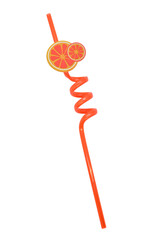 orange drinking straw isolated on white background