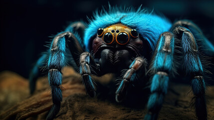Blue Hairy Tarantula Close-Up Illustration Creepy Fuzzy Spider Insect Generative AI