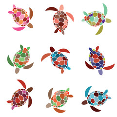 Vector seamless pattern with colorful turtles. Underwater sea pattern. Sea turtles. Vector seamless pattern with marine animals