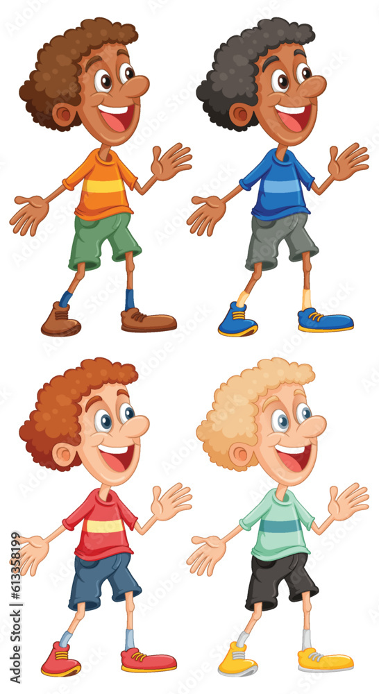 Poster Set of mixed race boy cartoon character