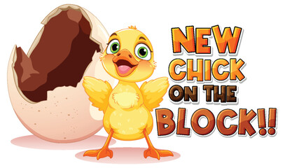 Little duckling hatching the egg text icon