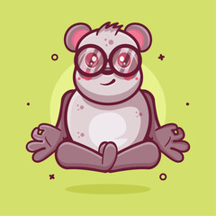 calm panda animal character mascot with yoga meditation pose isolated cartoon in flat style design