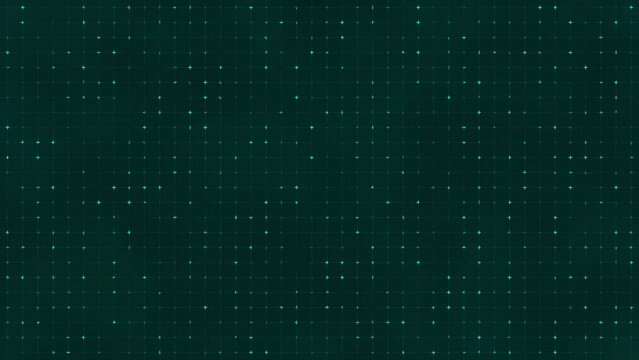 近未来SFやテクノロジー・コンピュータ、情報処理などのイメージの十字記号の点滅とグリッドの背景向けアニメーション素材　ブルーグリーン／青緑／ライトブルー