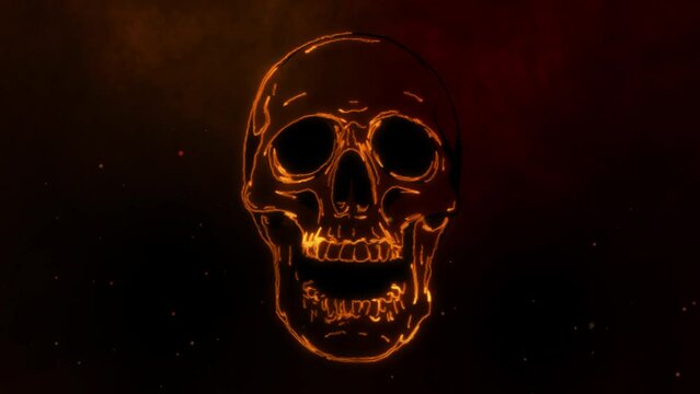 skull in fire line. digital animation