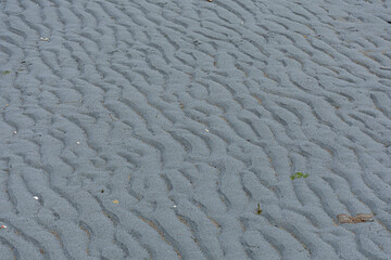 An abstract image of ripple patterns left behind in the sand by the out going tide waters.