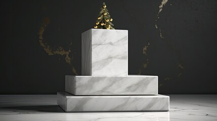 Empty podium of Marble Christmas Podium For Merchandise And Stock Display. Generative Ai