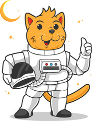 Cat Astronaut Cartoon Illustration