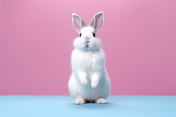 Obraz premium small white bunny sitting against background