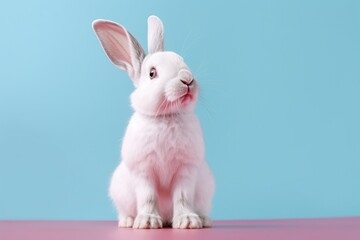 Obraz premium small white bunny sitting against background
