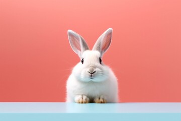 Fototapeta na wymiar small white bunny sitting against background