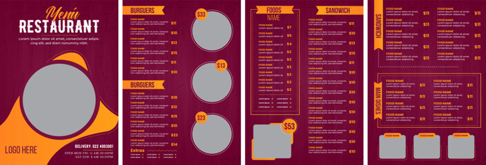 Modern Food Menu Template, Restaurant cafe menu, template design, Set A4 menu editable vector format