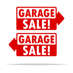 Garage sale sign with arrow vector isolated illustration