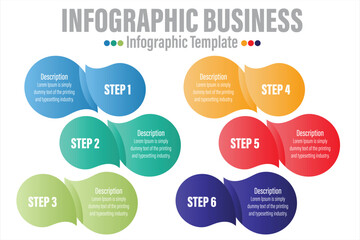 Infographic design template with numbers Six 6 Steps, Six 6 option for Presentation infographic, Timeline infographics, steps or processes. Vector illustration.