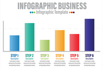 6 Steps Bar Business Infographic. Bar chart infographic template. Abstract digital business Infographic. Can be used for workflow process, business pyramid, banner, diagram, number options, work plan