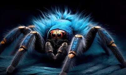 Blue Hairy Tarantula Close-Up Illustration Creepy Fuzzy Spider Insect Generative AI