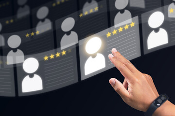 Recruitment concept. Human Resource Manager chooses new people to join an organization or support a...